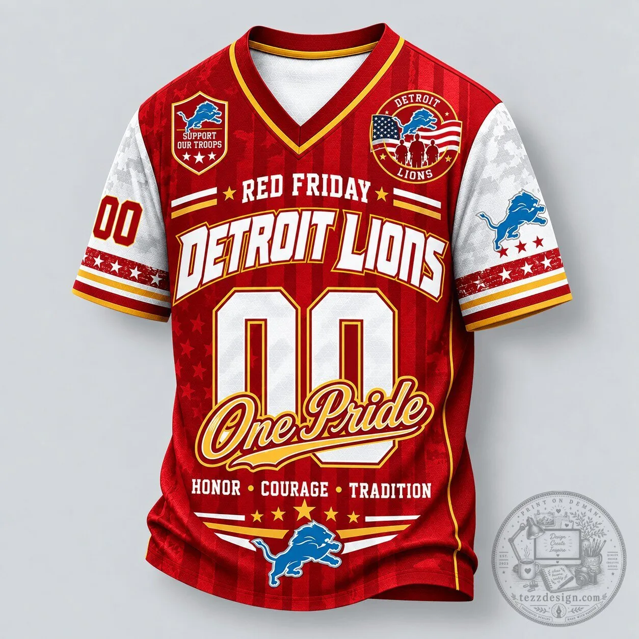Detroit Lions Red Friday Support Our Troops Football Jersey