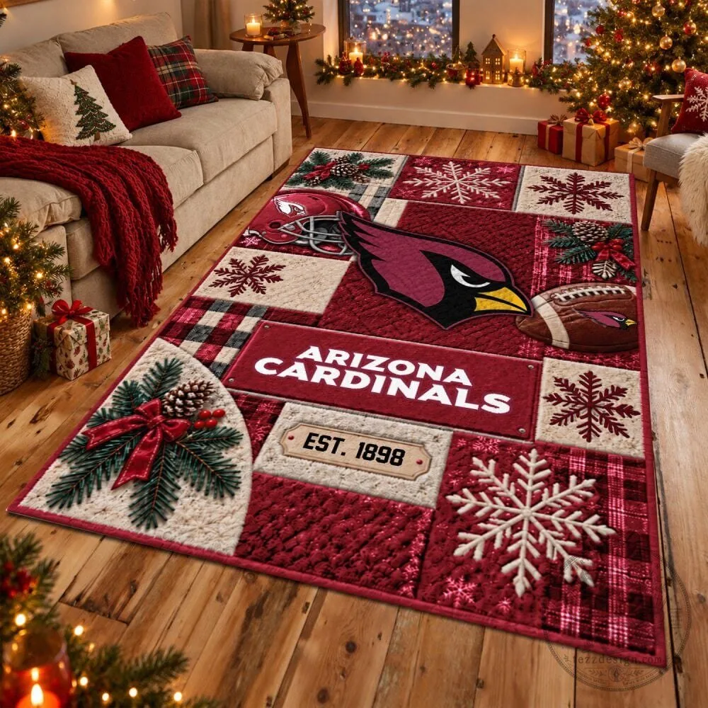 Arizona Cardinals Christmas Holiday Patchwork Area Rug