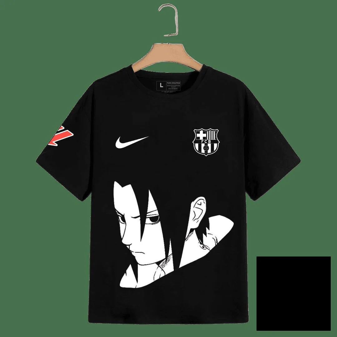 FC Barcelona Sasuke Uchiha Naruto Anime Black Graphic T-Shirt