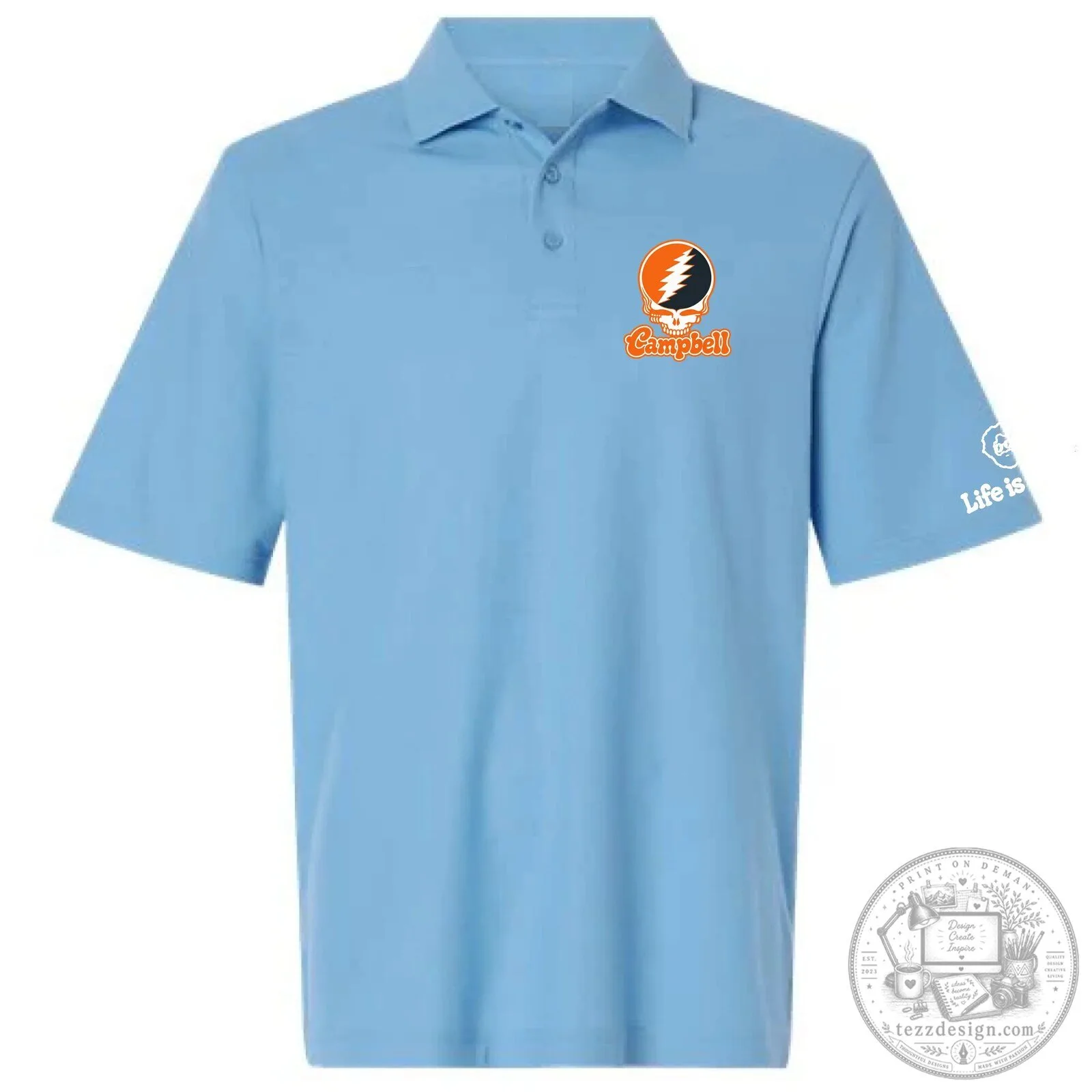 Grateful Dead Steal Your Face Campbell Light Blue Unisex Polo Shirt