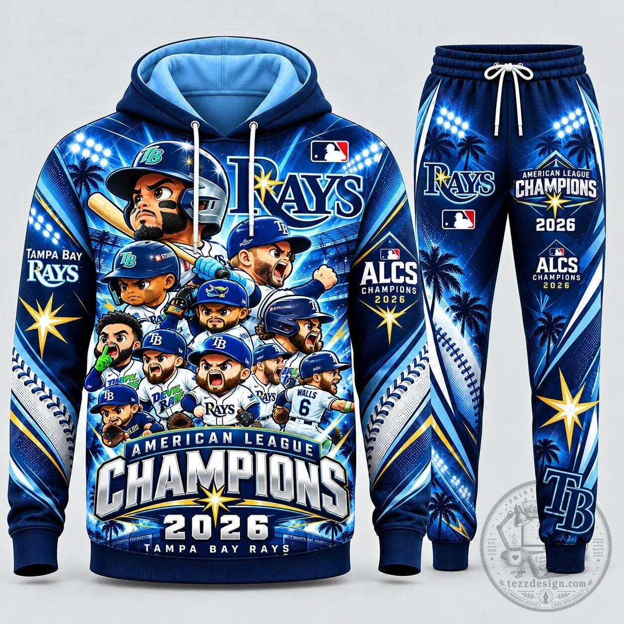 Tampa Bay Rays American League Champions 2026 Baseball Hoodie and Sweatpants Set