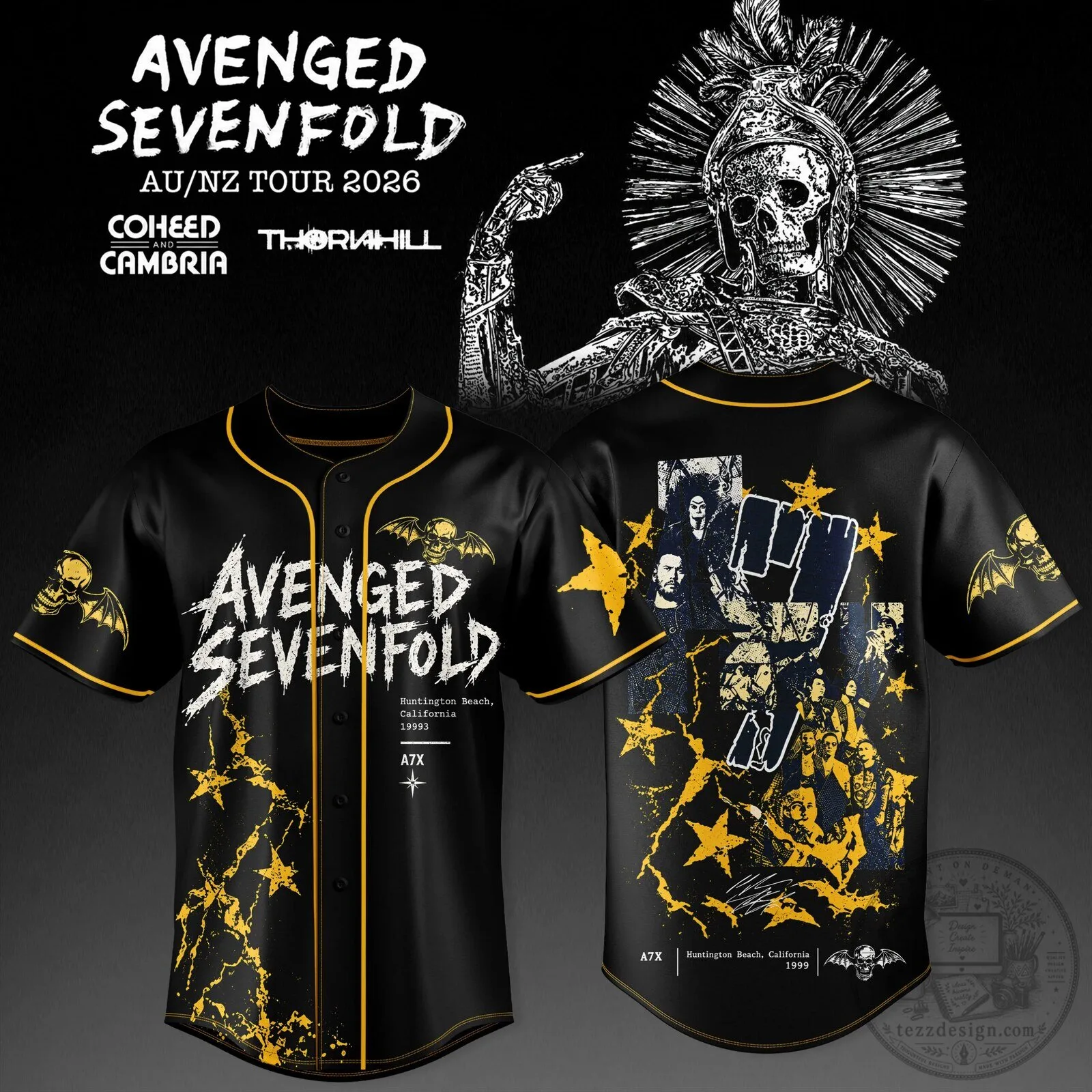 Avenged Sevenfold Australia New Zealand Tour 2026 Concert Baseball Jersey
