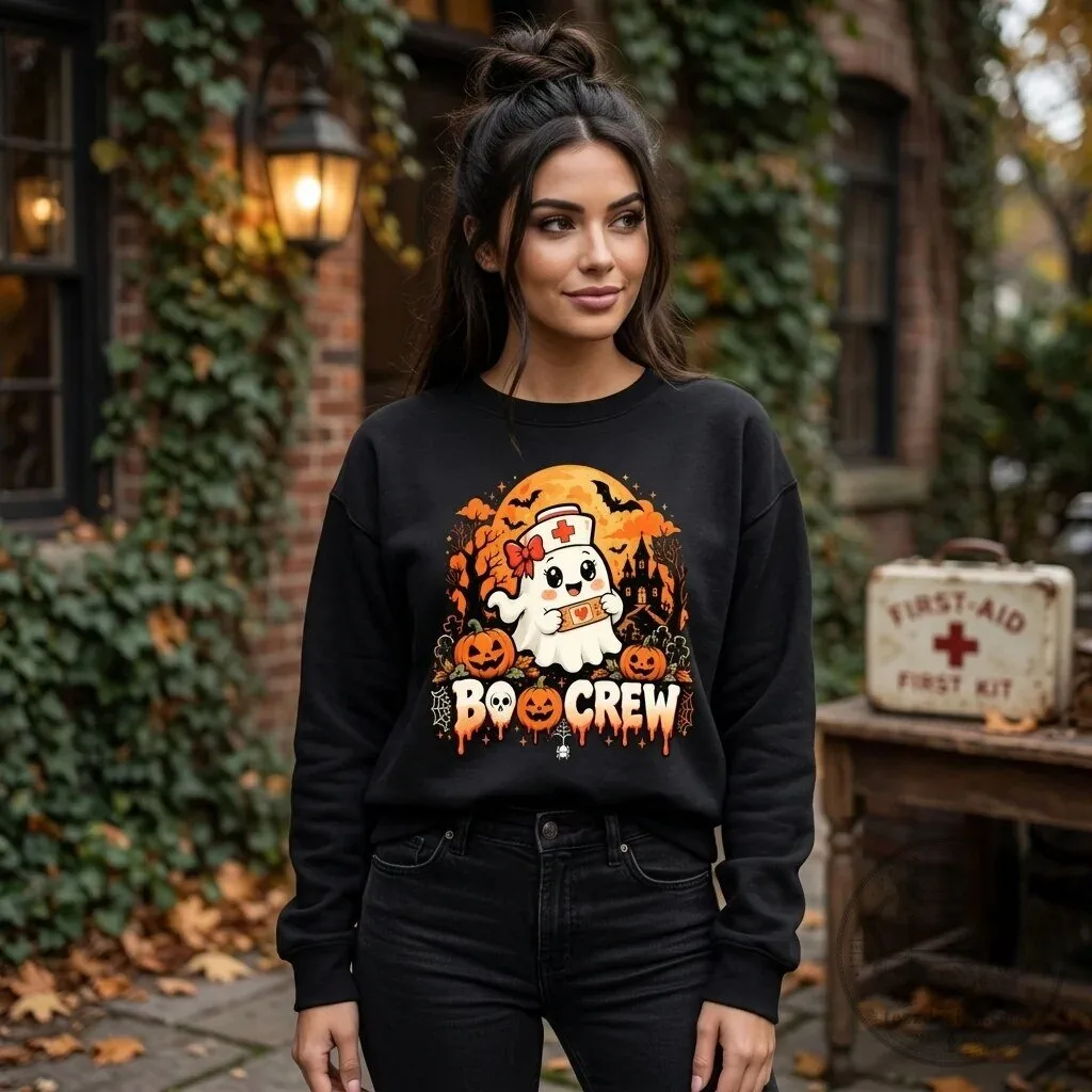 Cute Spooky Nurse Ghost Boo Crew Halloween Hoodie 7 Cute Spooky Nurse Ghost Boo Crew Halloween Hoodie