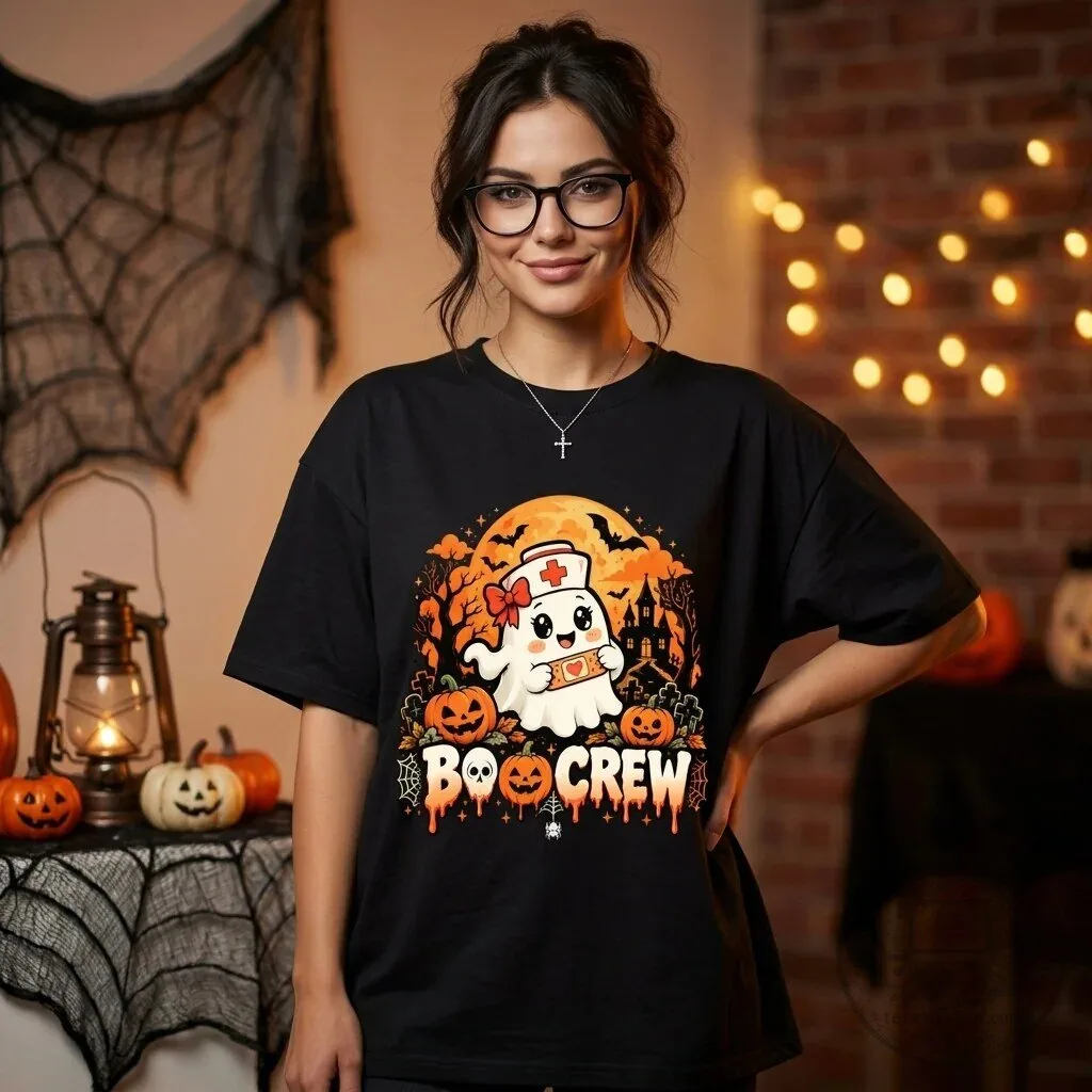 Cute Spooky Nurse Ghost Boo Crew Halloween Hoodie 8 Cute Spooky Nurse Ghost Boo Crew Halloween Hoodie