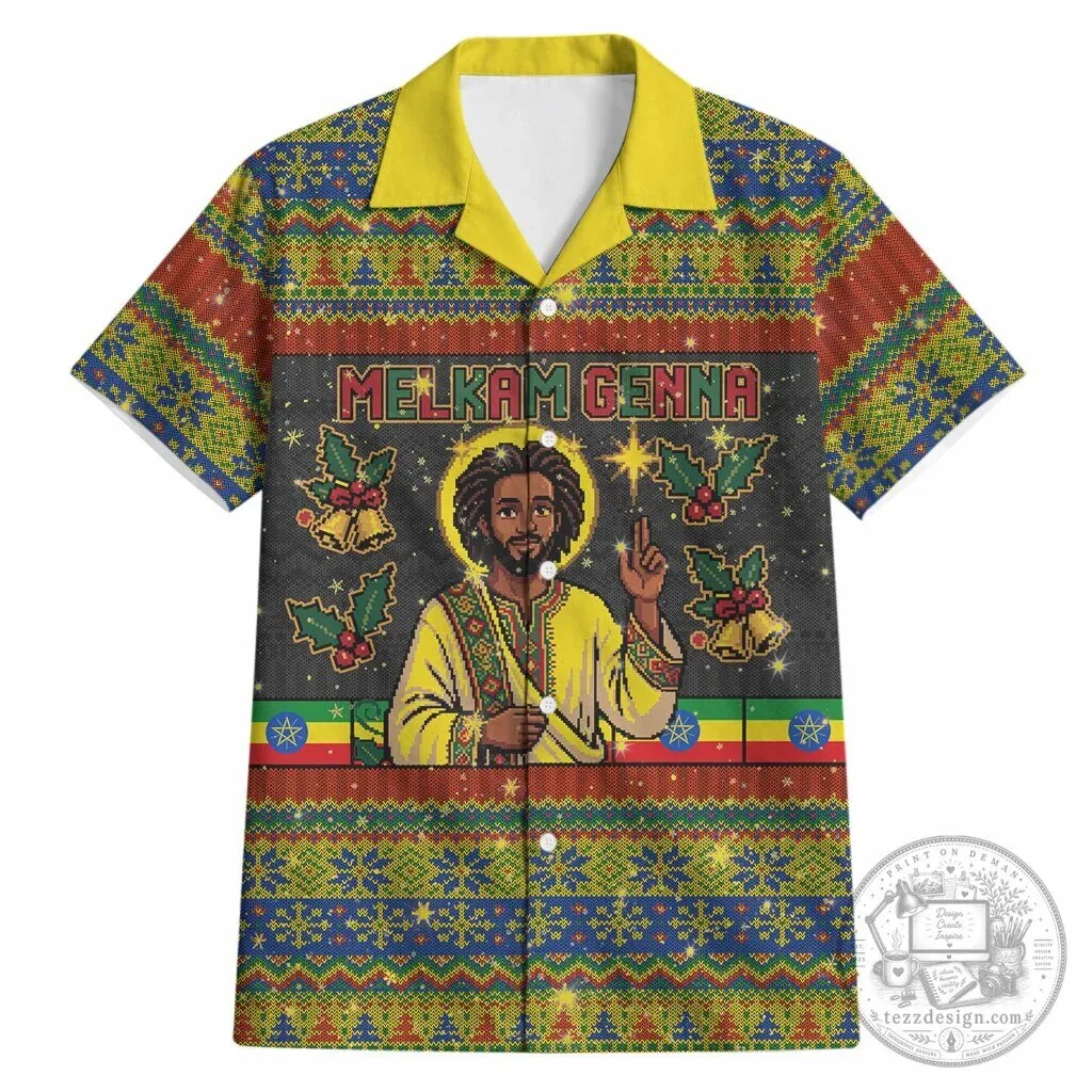 Ethiopian Melkam Genna Jesus Christmas Ugly Sweater Style Hawaiian Shirt