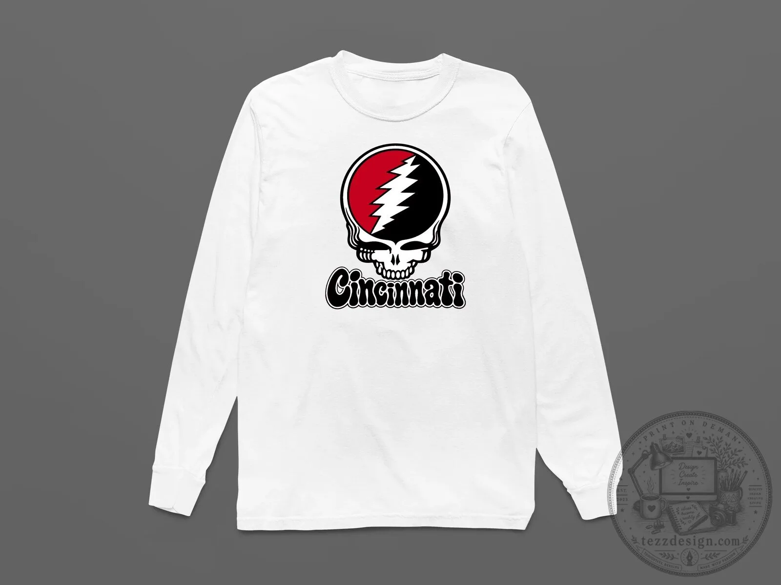 Cincinnati Grateful Dead Steal Your Face Skull Long-Sleeve T-Shirt 9 Cincinnati Grateful Dead Steal Your Face Skull Long-Sleeve T-Shirt