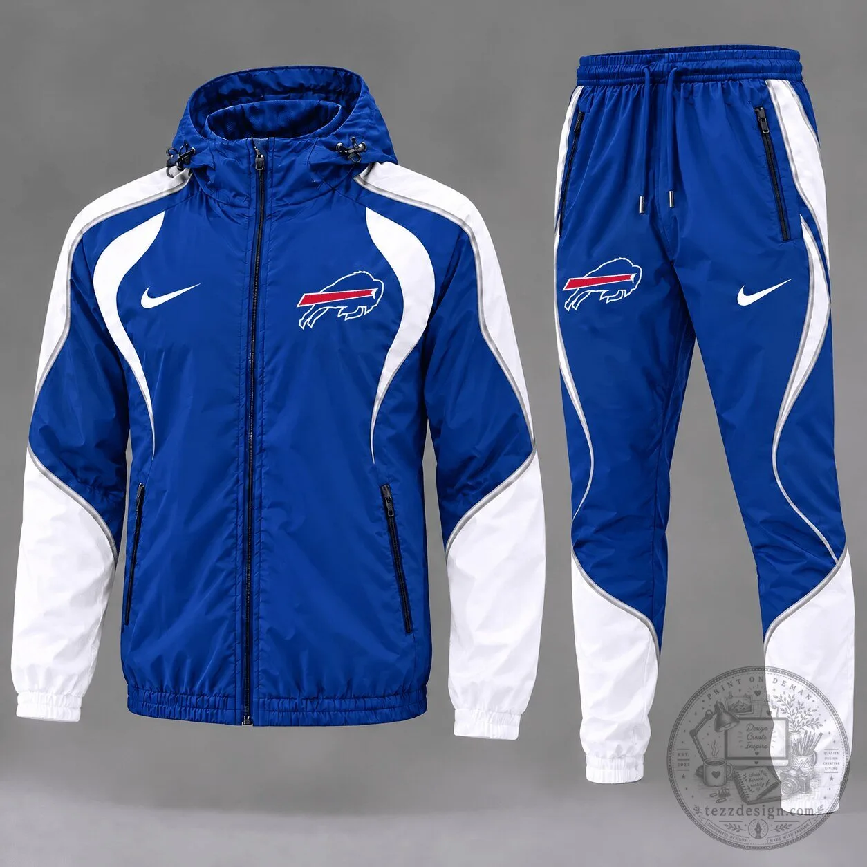 Buffalo Bills Royal Blue White Full Zip Windbreaker Jacket and Jogger Pants Set