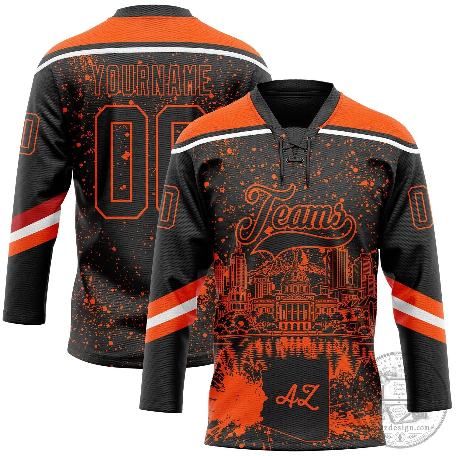 Phoenix Arizona City Skyline Paint Splatter Custom Name Number Hockey Jersey