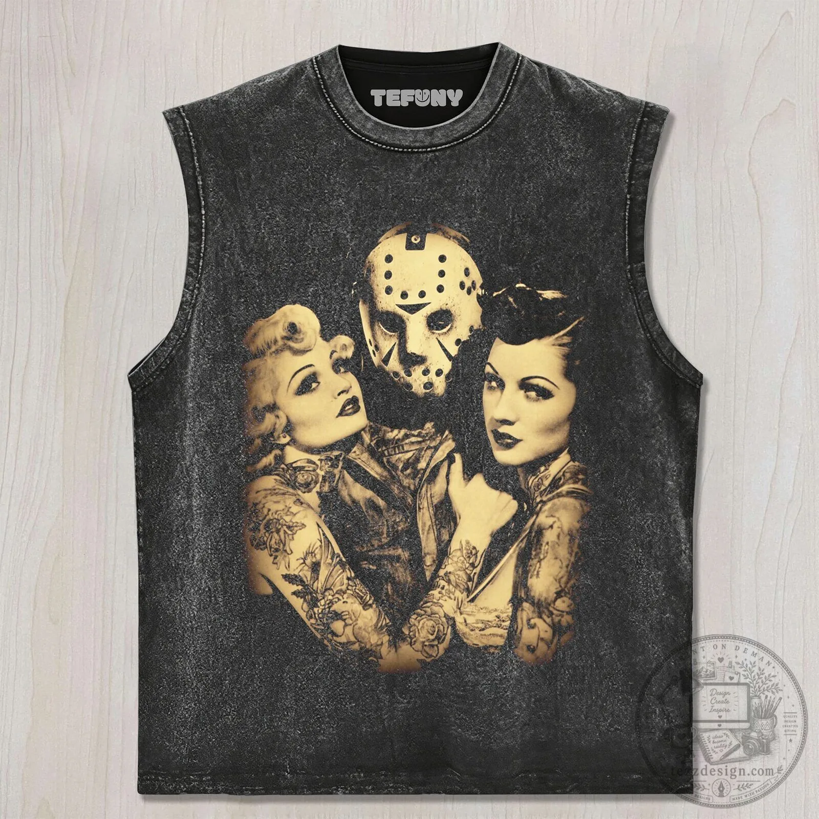 Jason Voorhees Horror Pin-Up Girls Vintage Washed T-Shirt 6 Jason Voorhees Horror Pin-Up Girls Vintage Washed T-Shirt