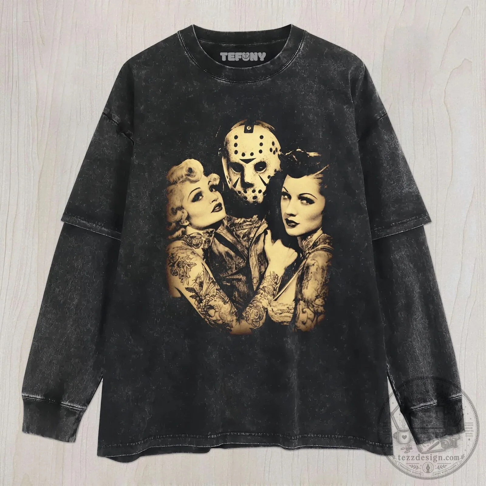 Jason Voorhees Horror Pin-Up Girls Vintage Washed T-Shirt 7 Jason Voorhees Horror Pin-Up Girls Vintage Washed T-Shirt