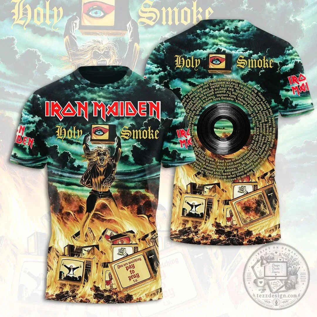 Iron Maiden Holy Smoke Album Art Heavy Metal Band T-Shirt