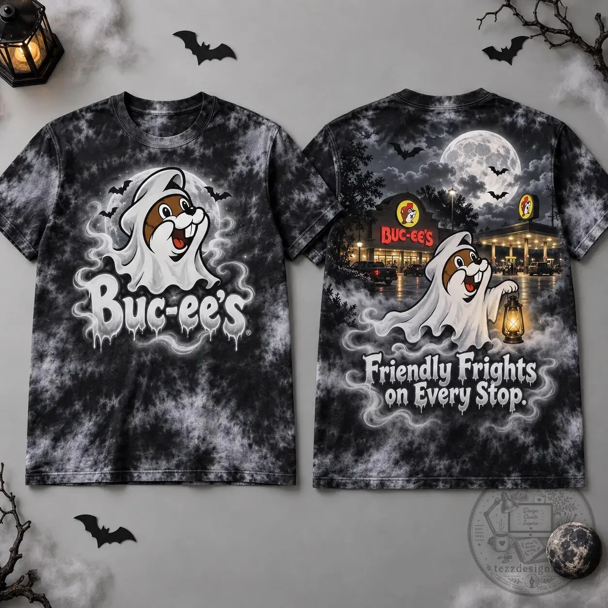Buc-ee's Ghost Beaver Friendly Frights Halloween Tie-Dye T-Shirt