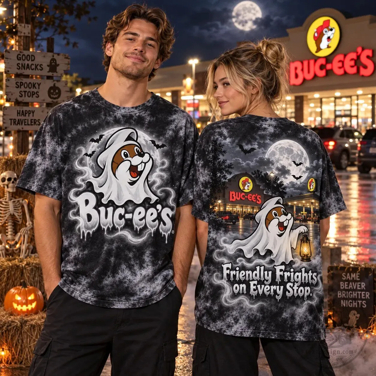 Buc-ee's Ghost Beaver Friendly Frights Halloween Tie-Dye T-Shirt 3 Buc-ee