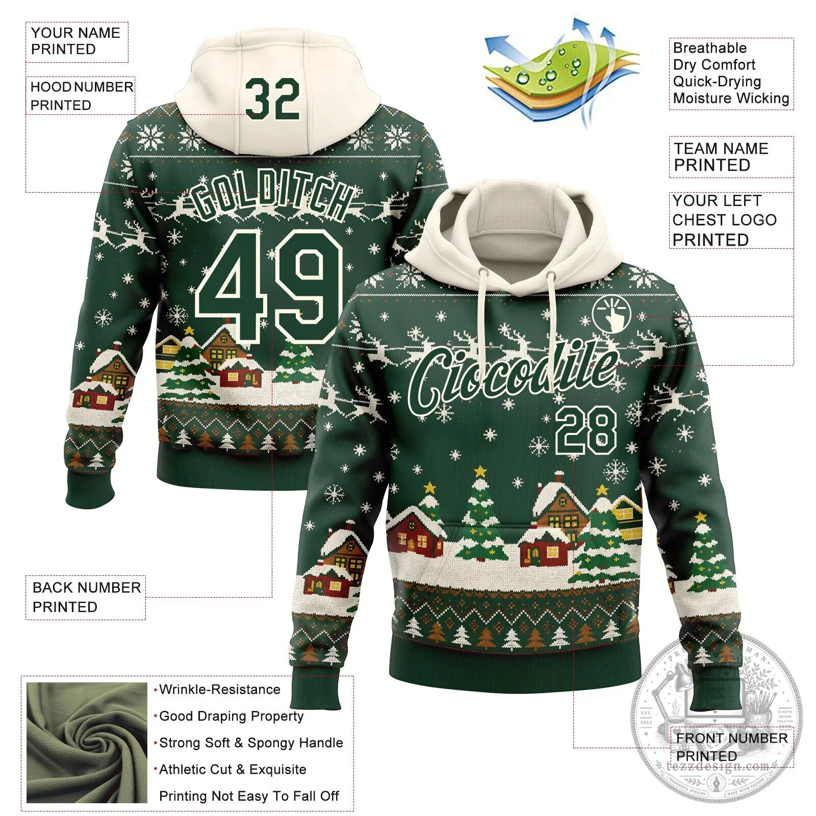 Custom Christmas Village Green Cream Ugly Christmas Sweater Style Hoodie 9 Custom Christmas Village Green Cream Ugly Christmas Sweater Style Hoodie