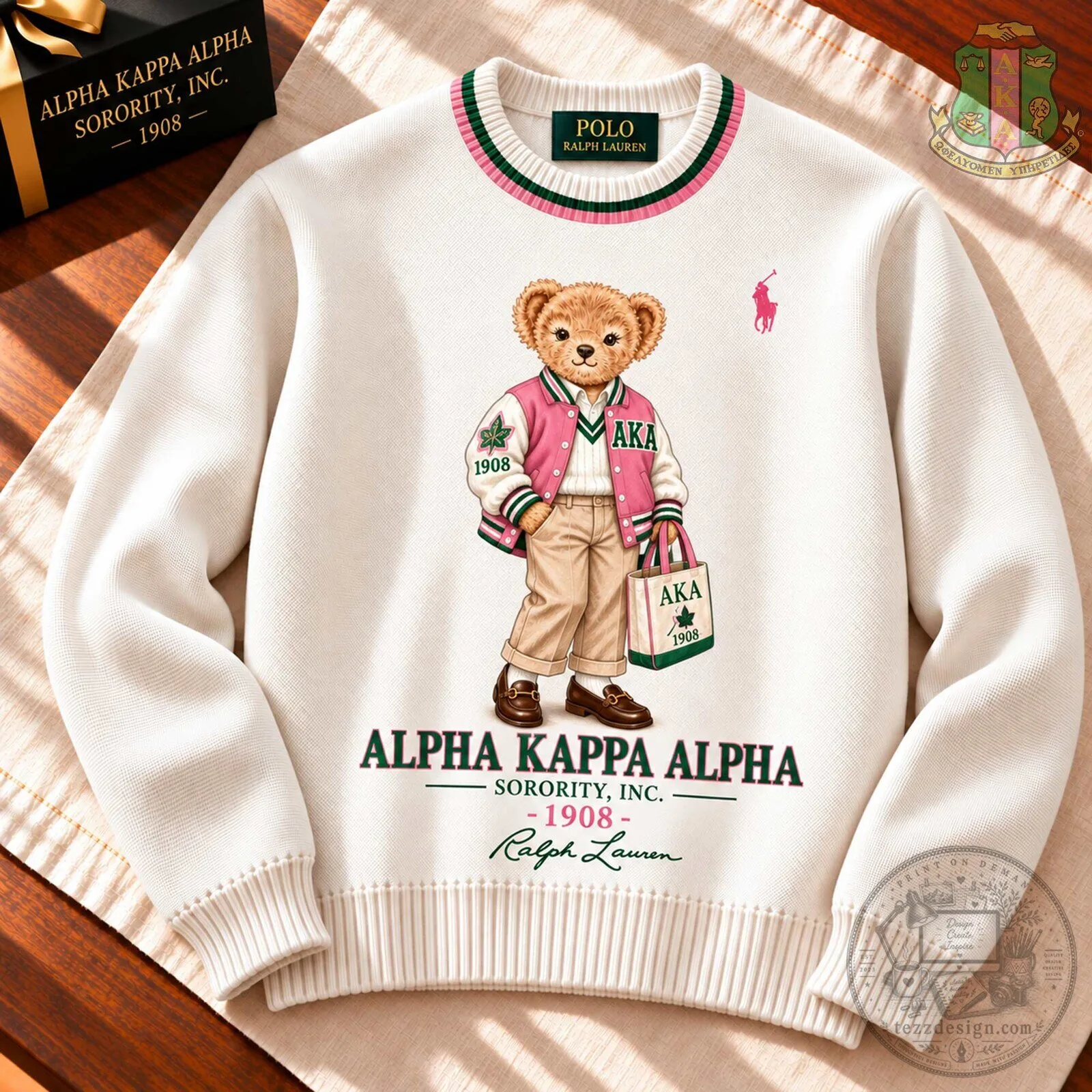 Alpha Kappa Alpha Sorority Inc. Ralph Lauren Bear White Sweatshirt