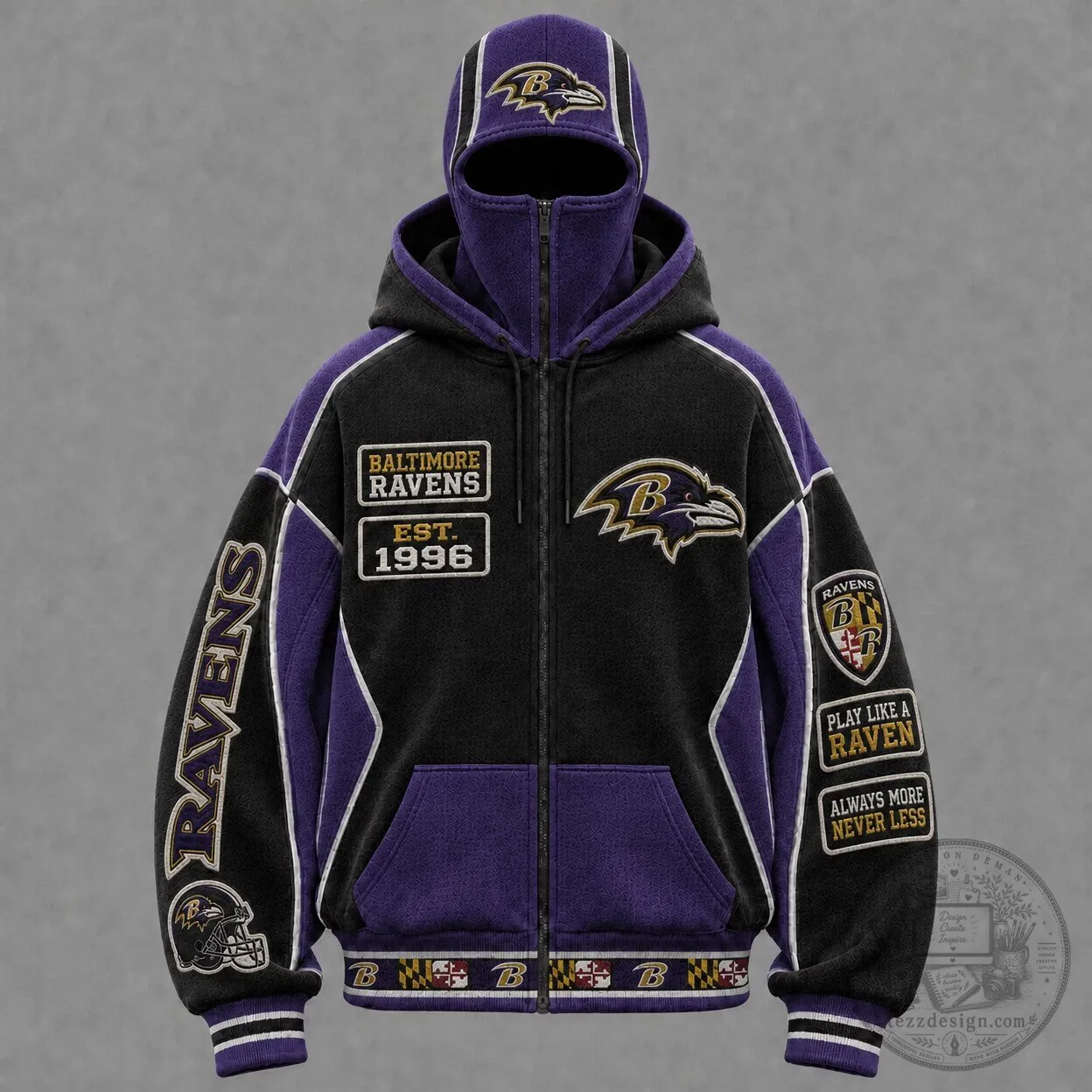 Baltimore Ravens Black and Purple Colorblock Full-Zip Hooded Jacket