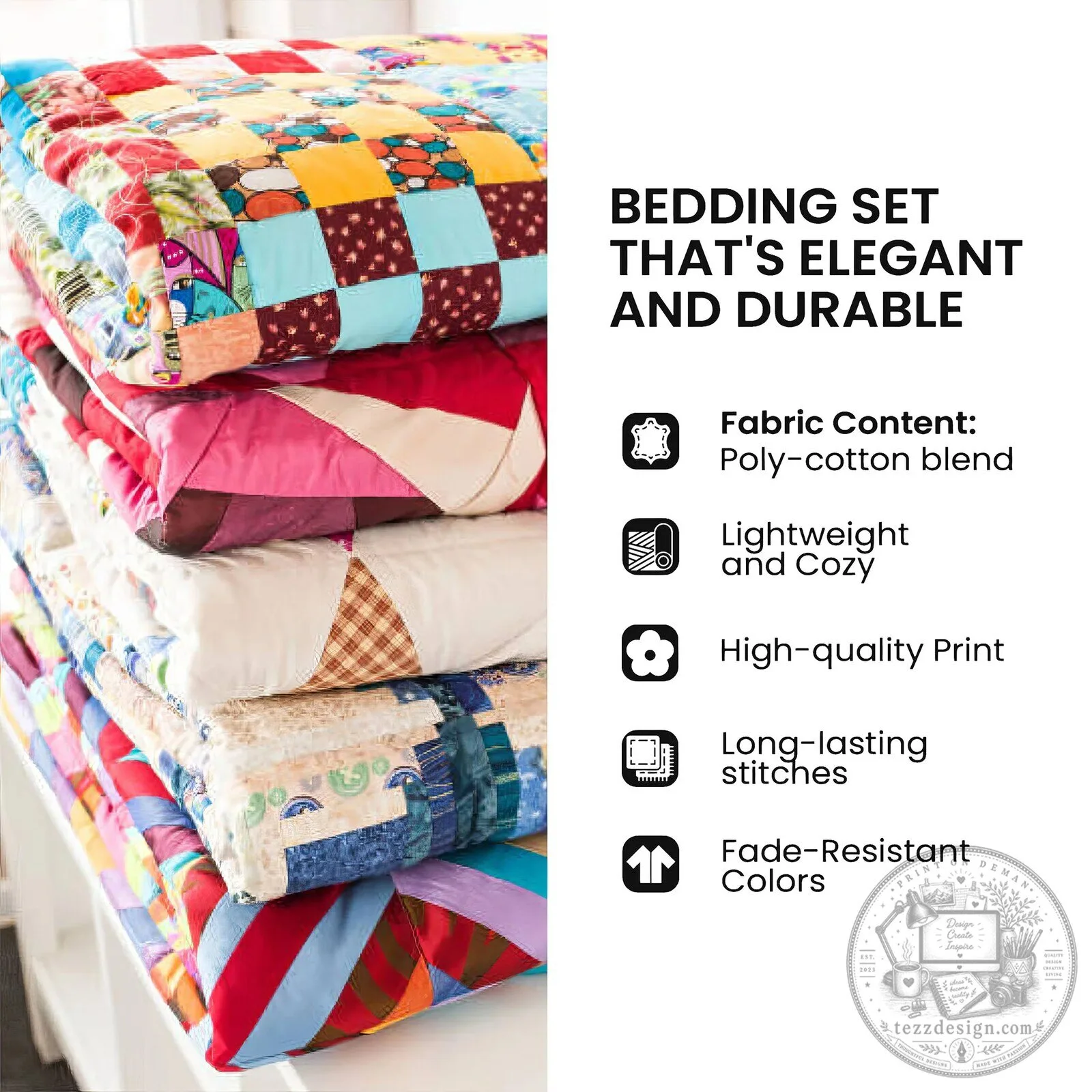 Farmhouse Rooster and Chicken Patchwork Quilted Bedding Set with Pillow Shams 7 Farmhouse Rooster and Chicken Patchwork Quilted Bedding Set with Pillow Shams