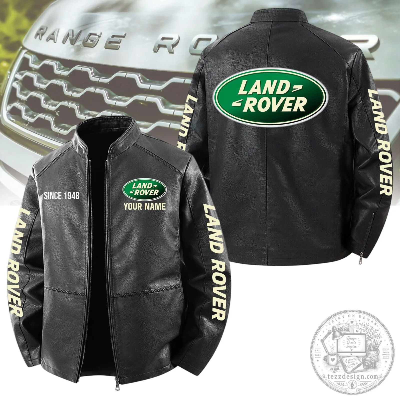 Land Rover Logo Personalized Since 1948 Black Leather Jacket