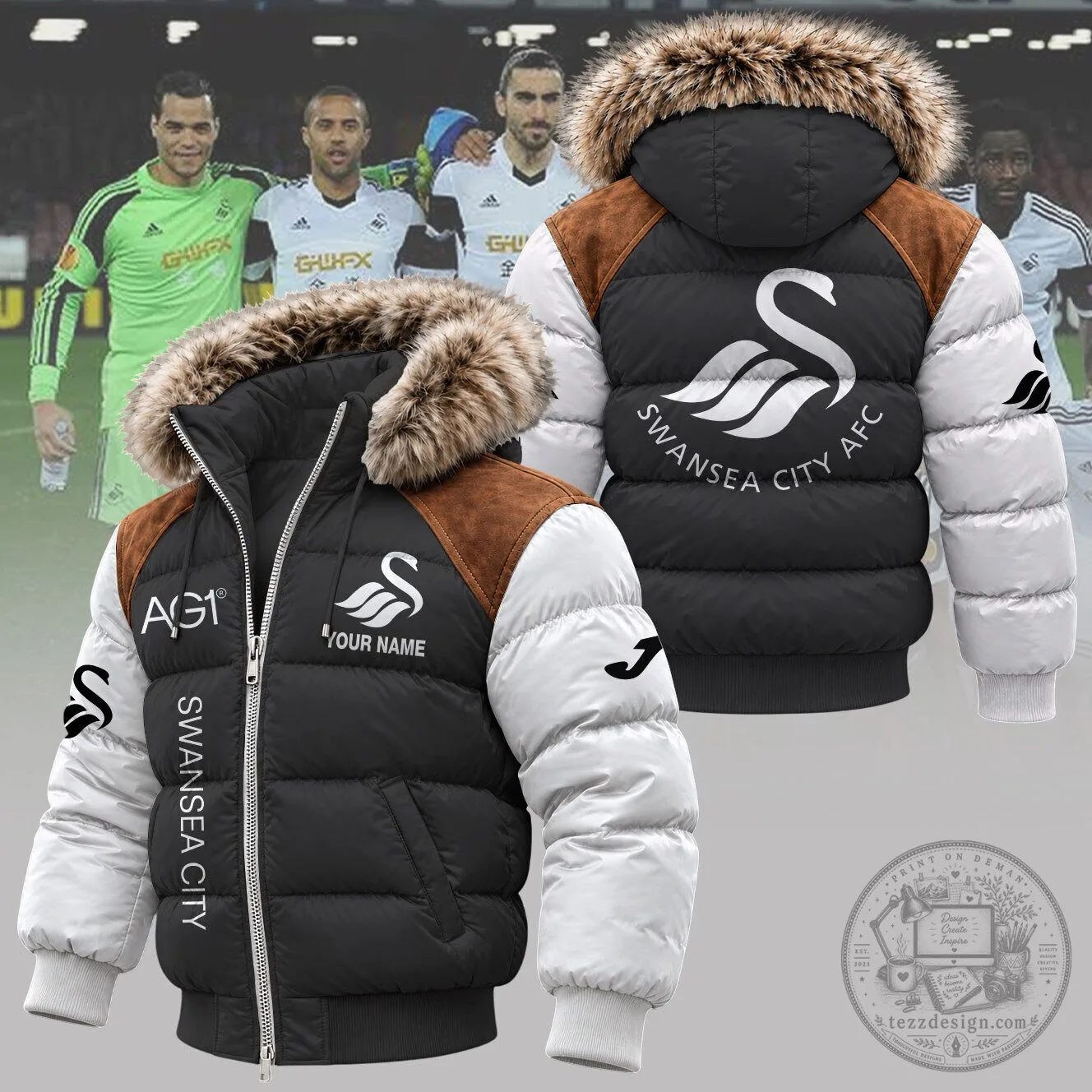 Winter Down Jacket with Fur Hood for Swansea City AFC Football Club