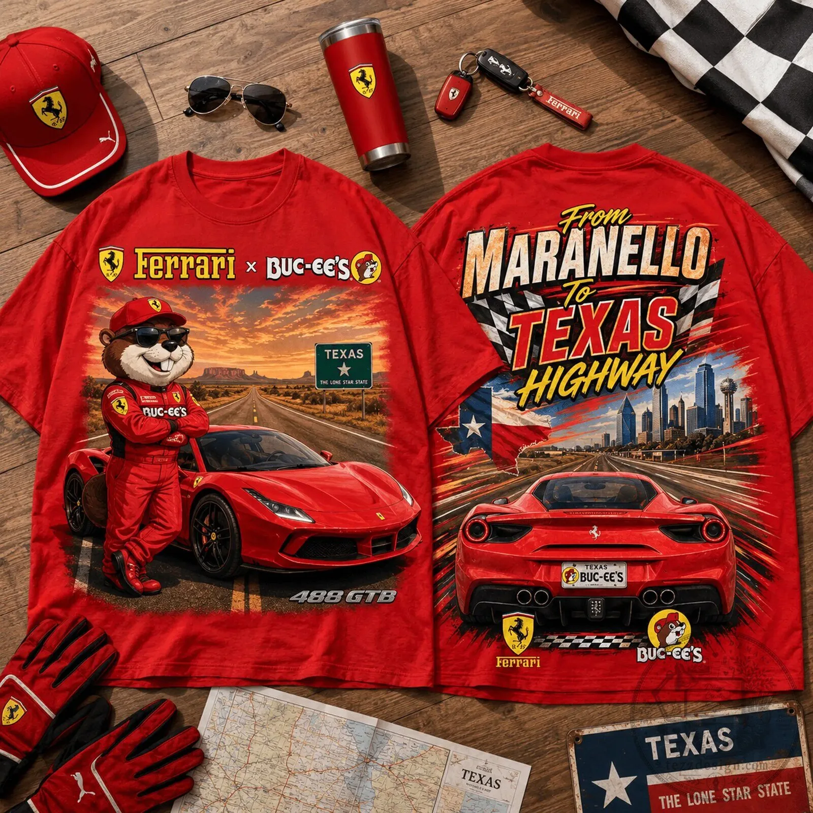 Buc-ee's Ferrari Maranello Texas Highway Graphic T-Shirt