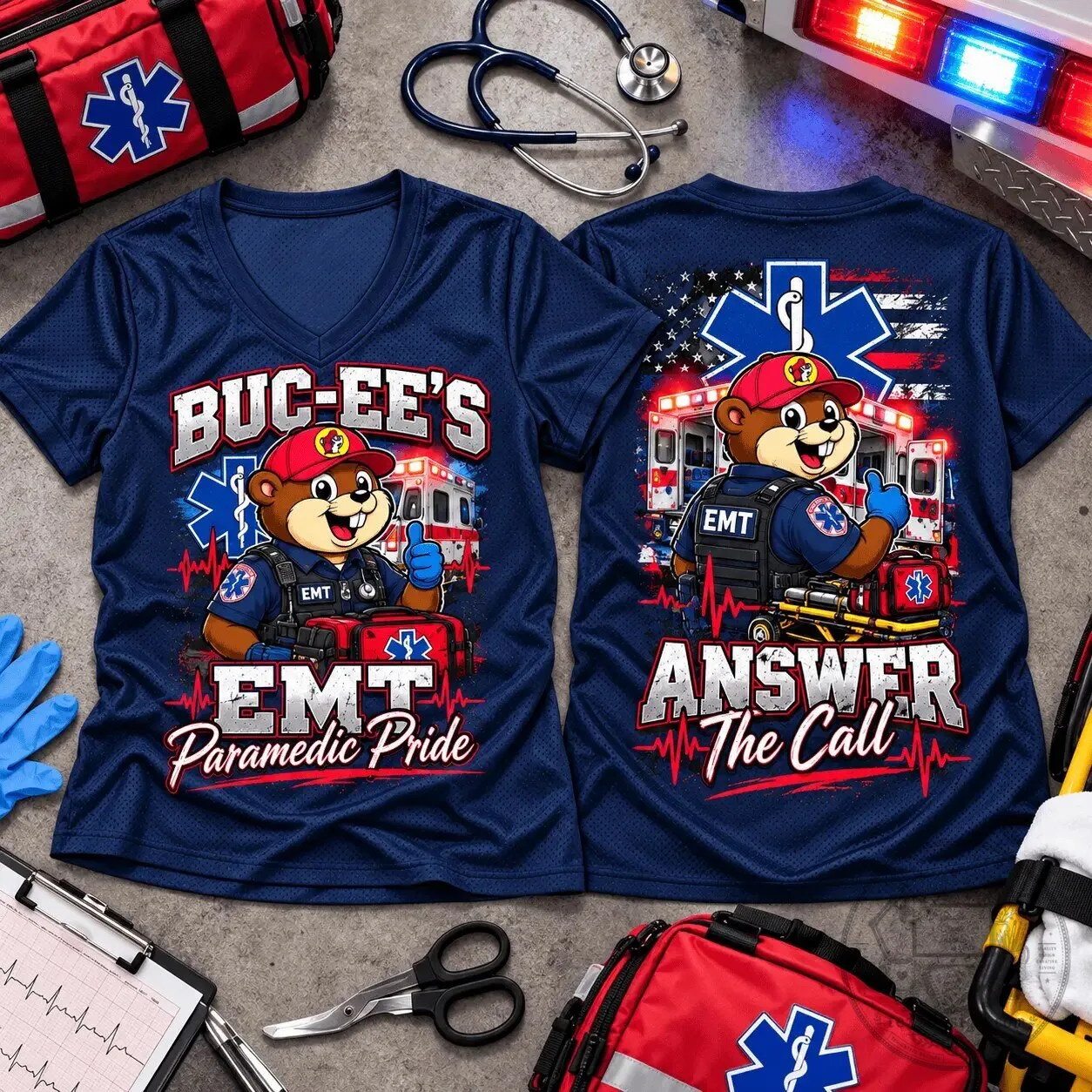 Buc-ee's EMT Paramedic Pride Answer The Call V-Neck T-Shirt 3 Buc-ee
