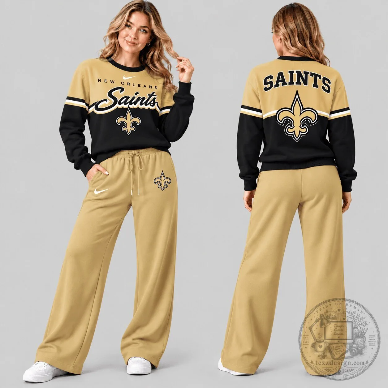 New Orleans Saints Women's Black and Gold Football Team Sweatshirt