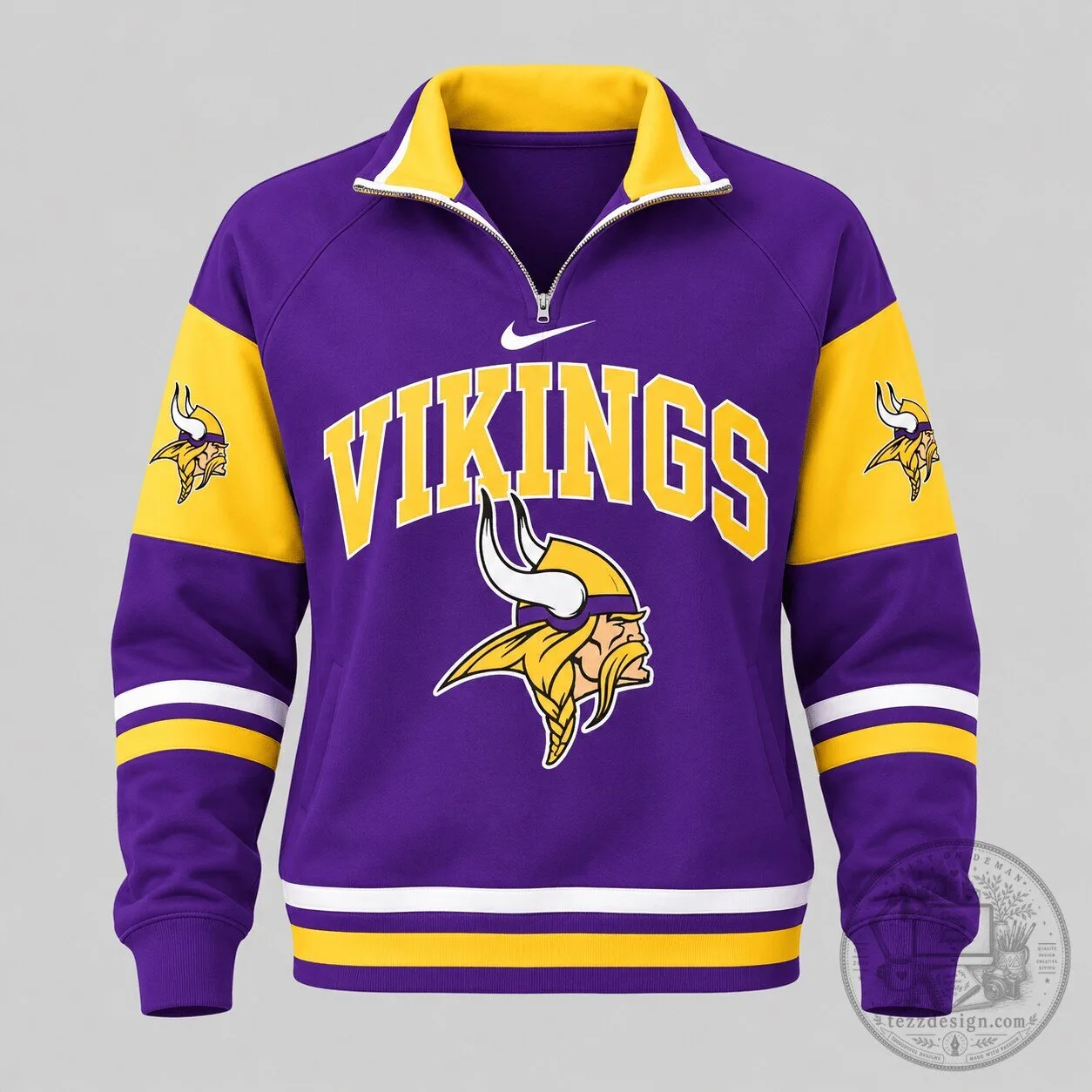 Minnesota Vikings NFL Football Team Purple and Gold Quarter Zip Sweatshirt
