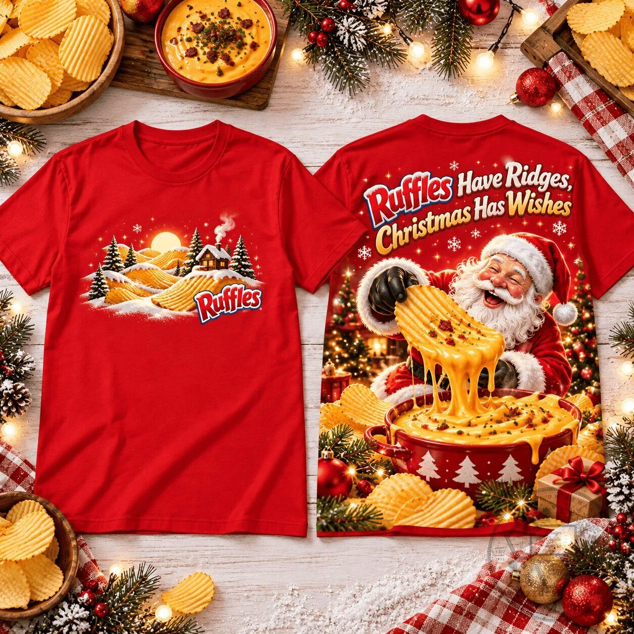 Ruffles Have Ridges Christmas Has Wishes Santa Claus Red T-Shirt