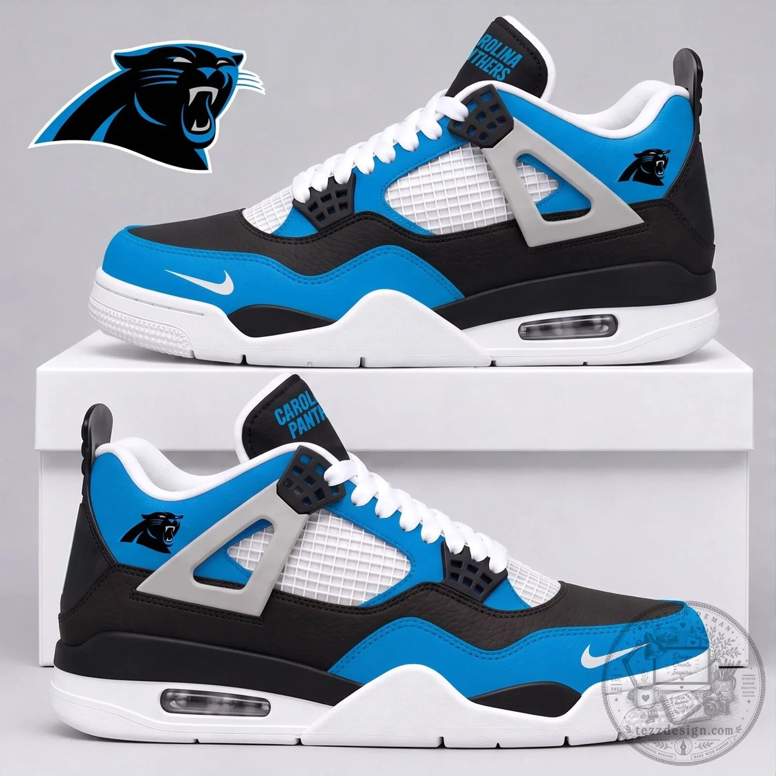 Carolina Panthers NFL Team Logo Blue and Black Athletic Sports Shoes