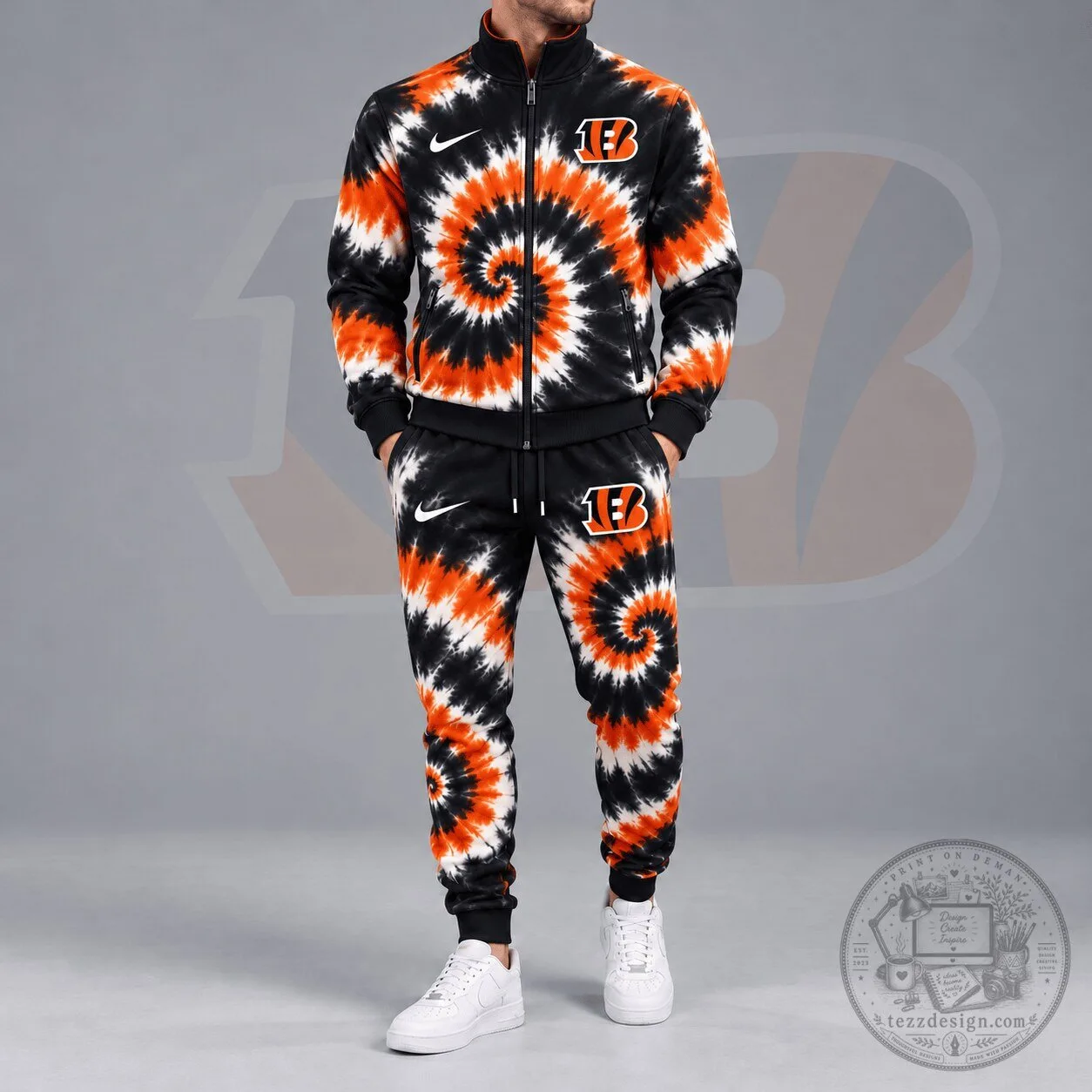 Cincinnati Bengals Tie Dye Spiral Print Zip Up Track Jacket