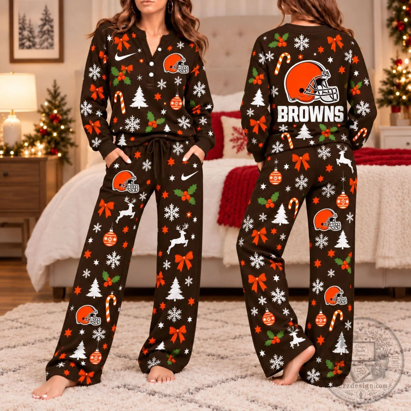 Cleveland Browns NFL Christmas Game Day Long Sleeve Pajamas Set for Women