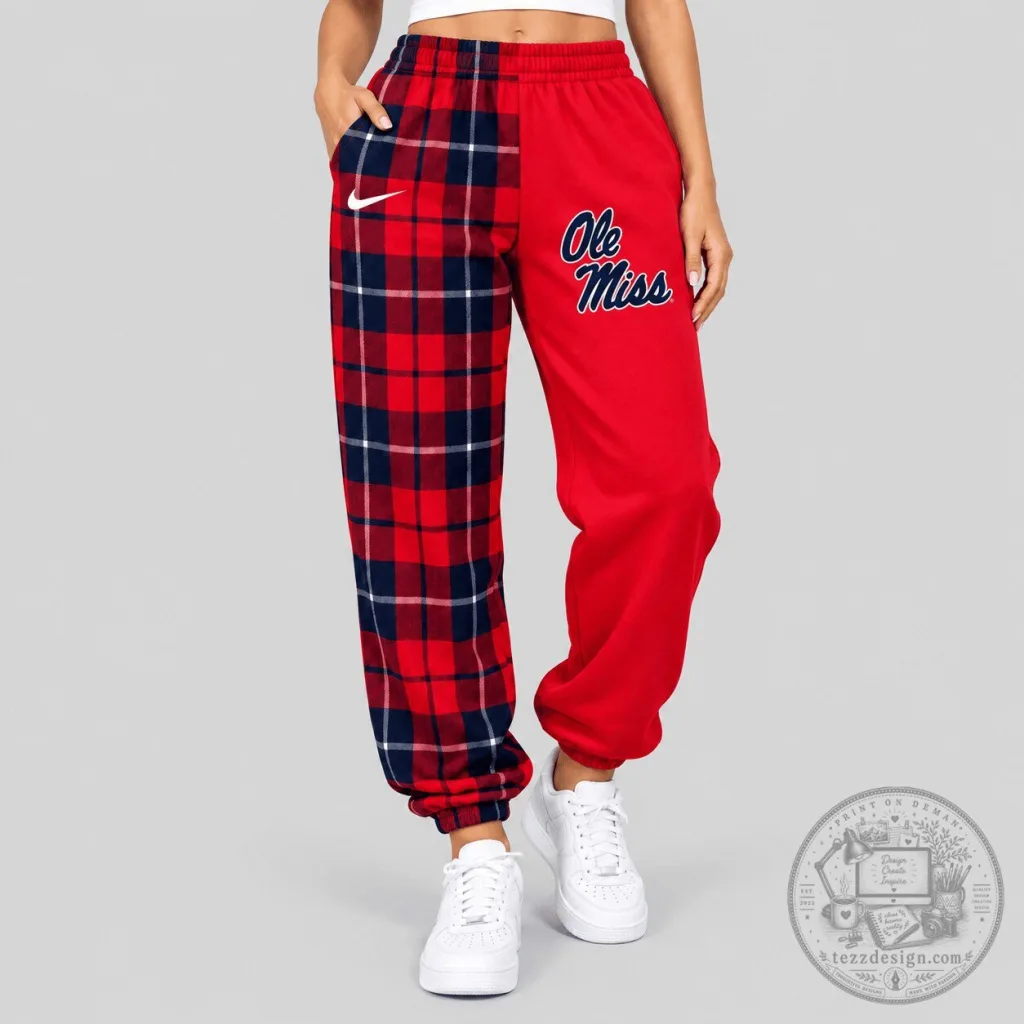 Ole Miss Rebels NCAA Plaid Split Jogger Pants Ole Miss Rebels NCAA Plaid Split Jogger Pants