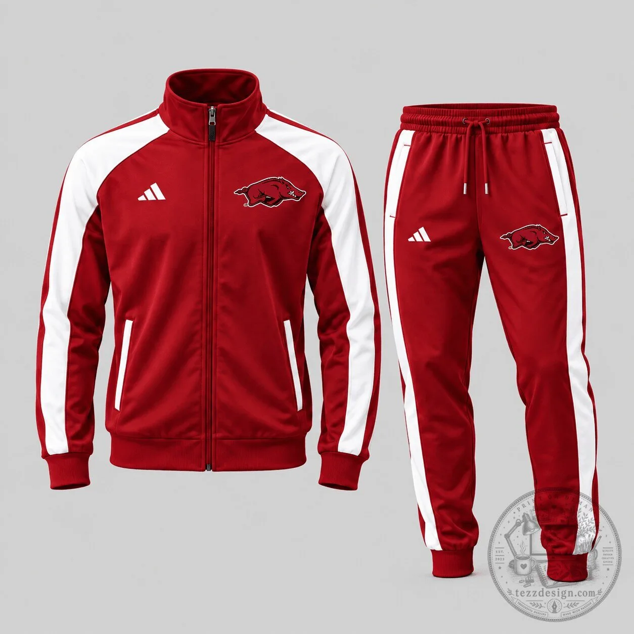 Arkansas Razorbacks NCAA Classic Stripe Track Jacket and Jogger Set 1 Arkansas Razorbacks NCAA Classic Stripe Track Jacket and Jogger Set