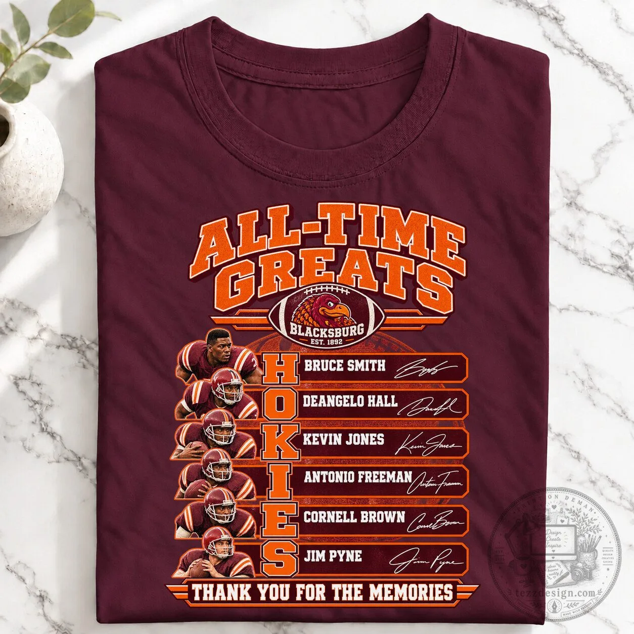 Virginia Tech Hokies All-Time Greats Football Fan Commemorative T-Shirt