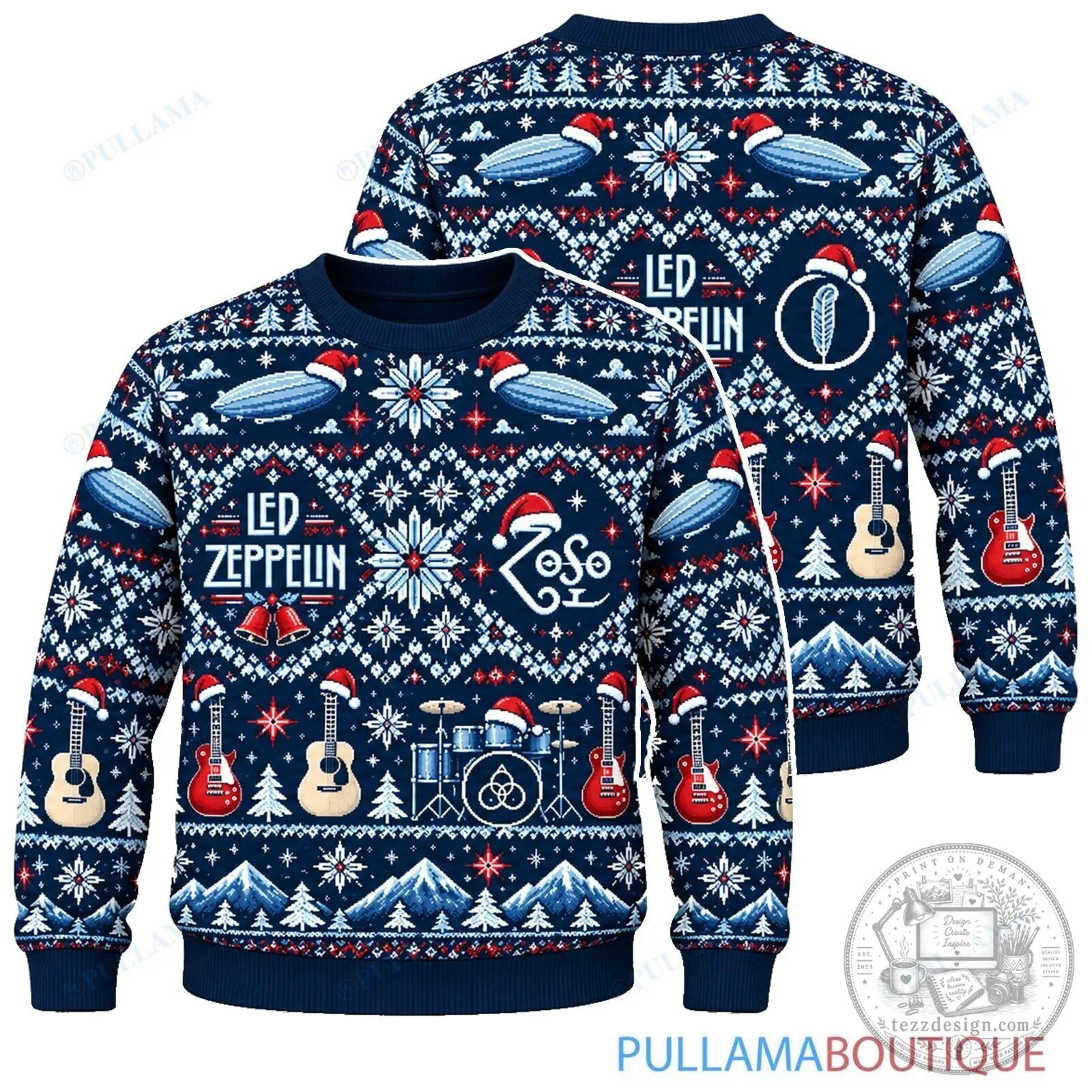 Led Zeppelin Christmas Rock Band Music Ugly Sweater