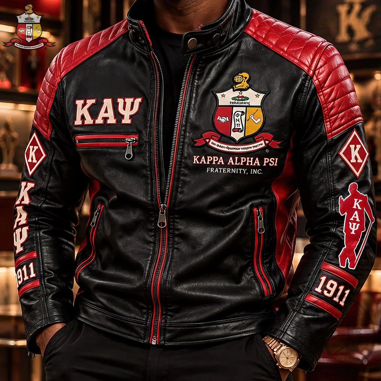 Kappa Alpha Psi Fraternity Black and Red Leather Motorcycle Jacket 5 Kappa Alpha Psi Fraternity Black and Red Leather Motorcycle Jacket