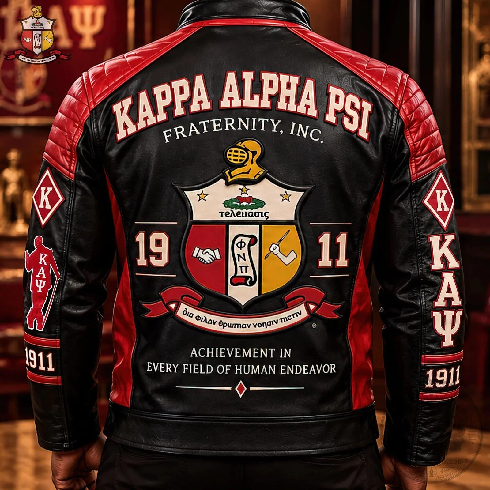 Kappa Alpha Psi Fraternity Black and Red Leather Motorcycle Jacket 6 Kappa Alpha Psi Fraternity Black and Red Leather Motorcycle Jacket
