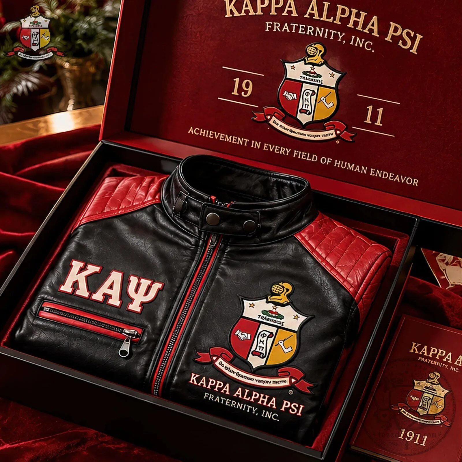 Kappa Alpha Psi Fraternity Black and Red Leather Motorcycle Jacket 7 Kappa Alpha Psi Fraternity Black and Red Leather Motorcycle Jacket