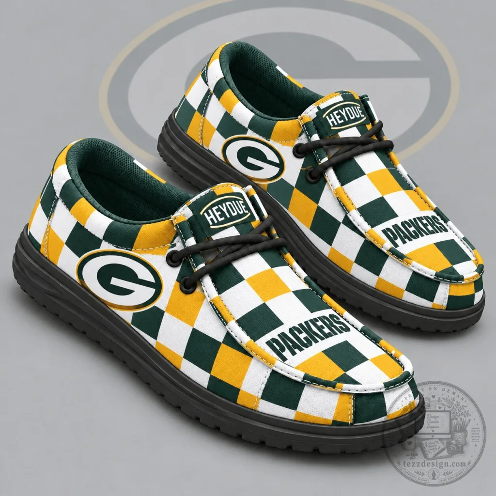 Green Bay Packers NFL Team Logo Checkerboard Pattern Casual Shoes Green Bay Packers NFL Team Logo Checkerboard Pattern Casual Shoes
