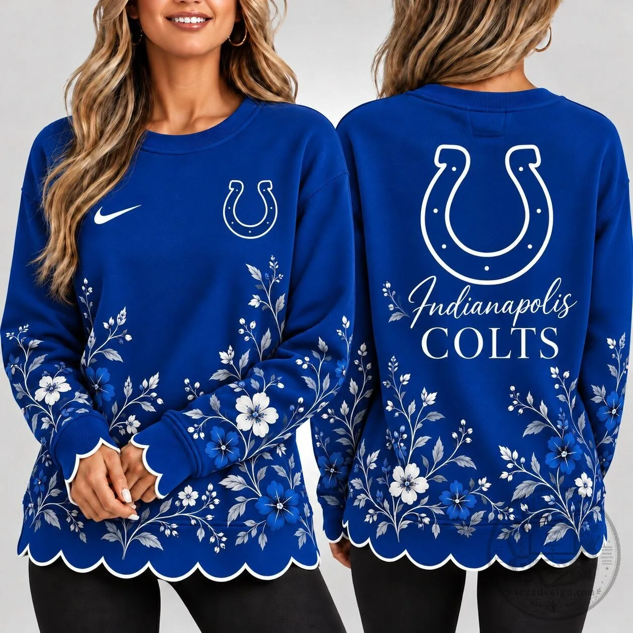 Indianapolis Colts Floral Scalloped Hem Graphic Crewneck Sweatshirt