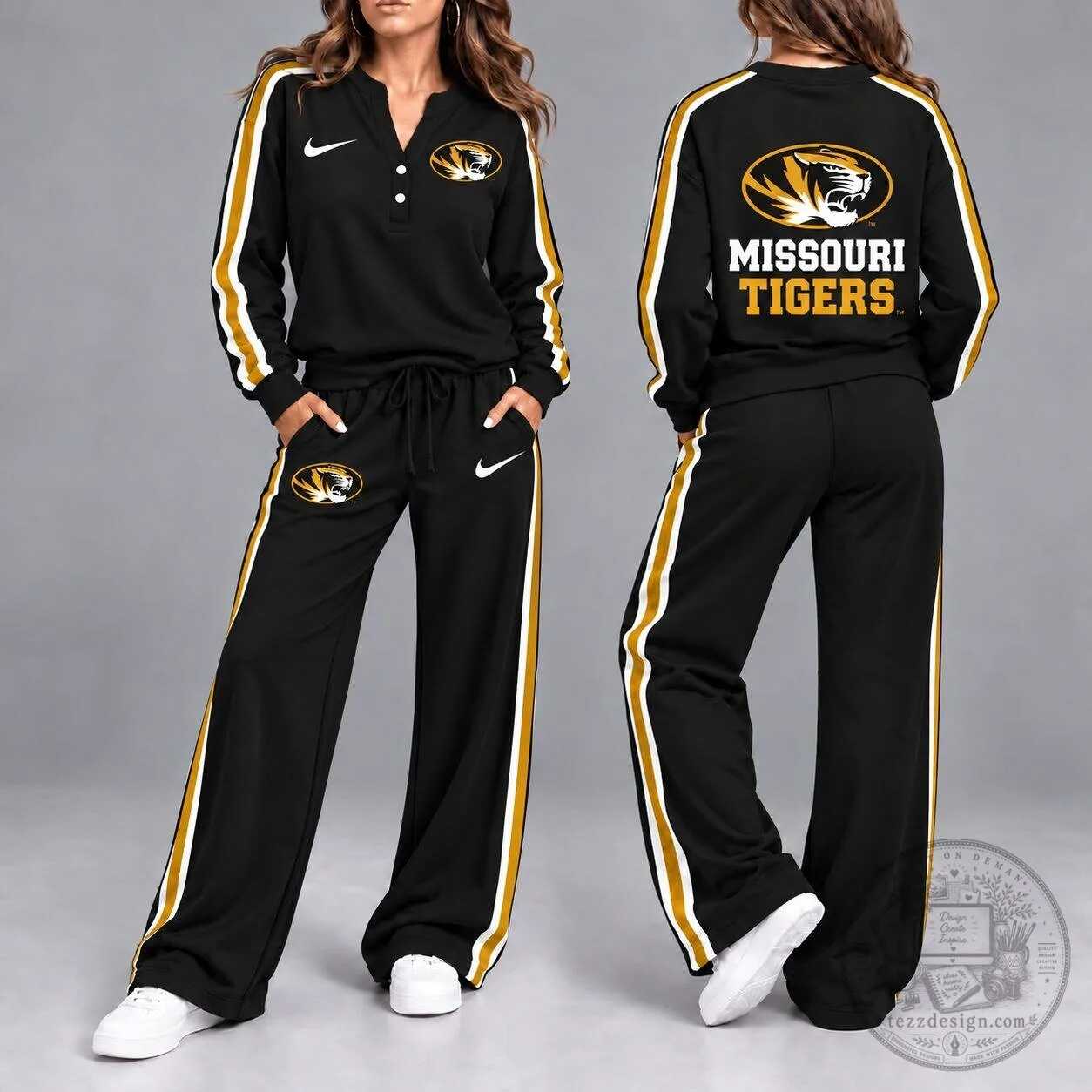 Missouri Tigers NCAA Women's Black Long Sleeve Pullover and Wide Leg Pants Set