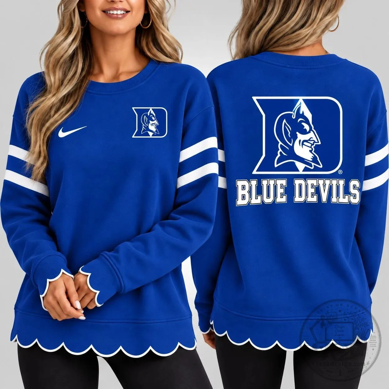 Duke Blue Devils Women's Scalloped Hem Graphic Crewneck Sweatshirt