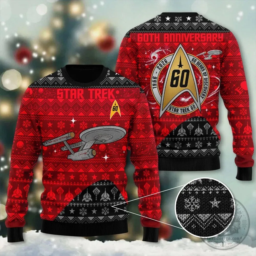 Star Trek 60th Anniversary 1966-2026 Ugly Christmas Holiday Sweatshirt 1 Star Trek 60th Anniversary 1966-2026 Ugly Christmas Holiday Sweatshirt