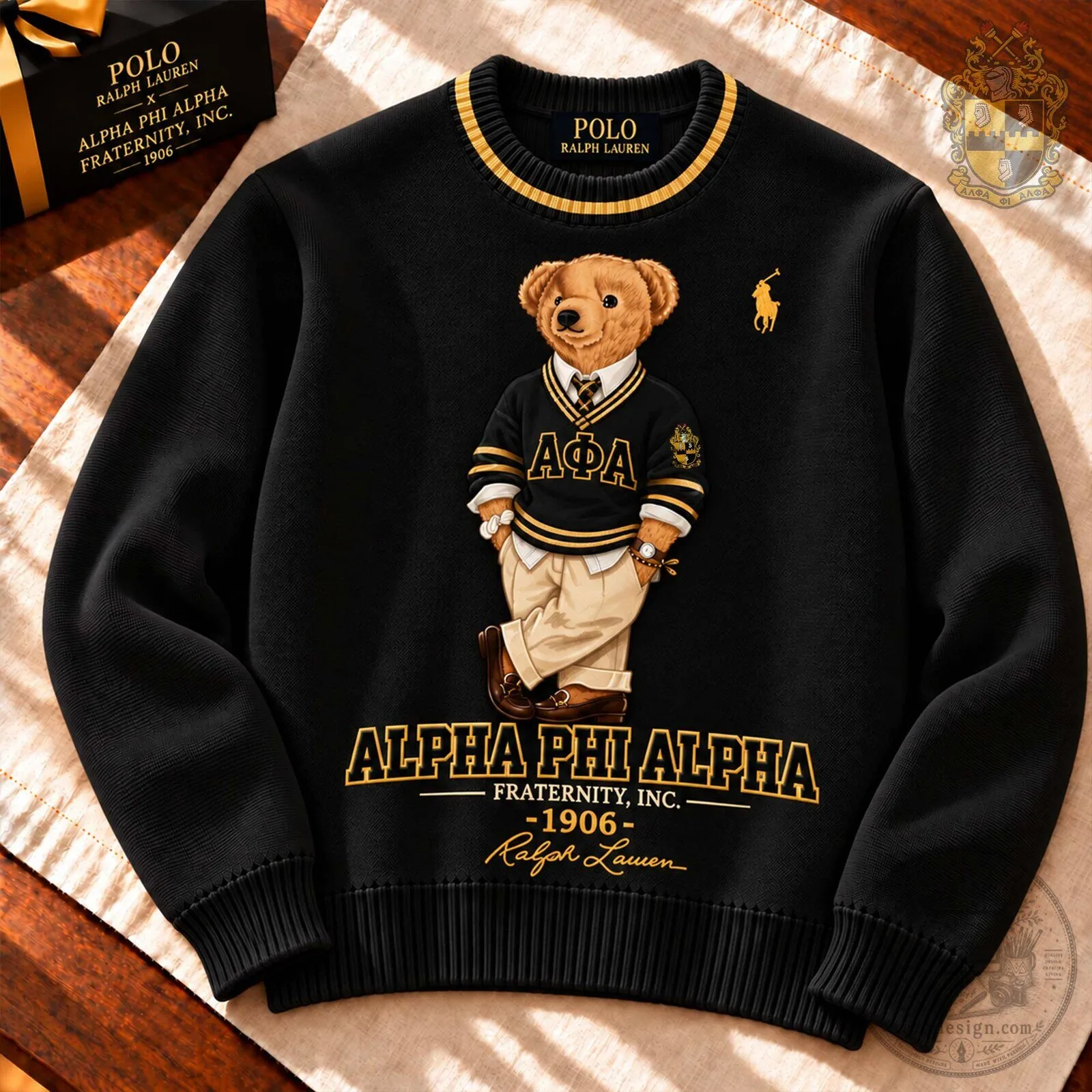Alpha Phi Alpha Fraternity Polo Bear Black Crewneck Sweatshirt