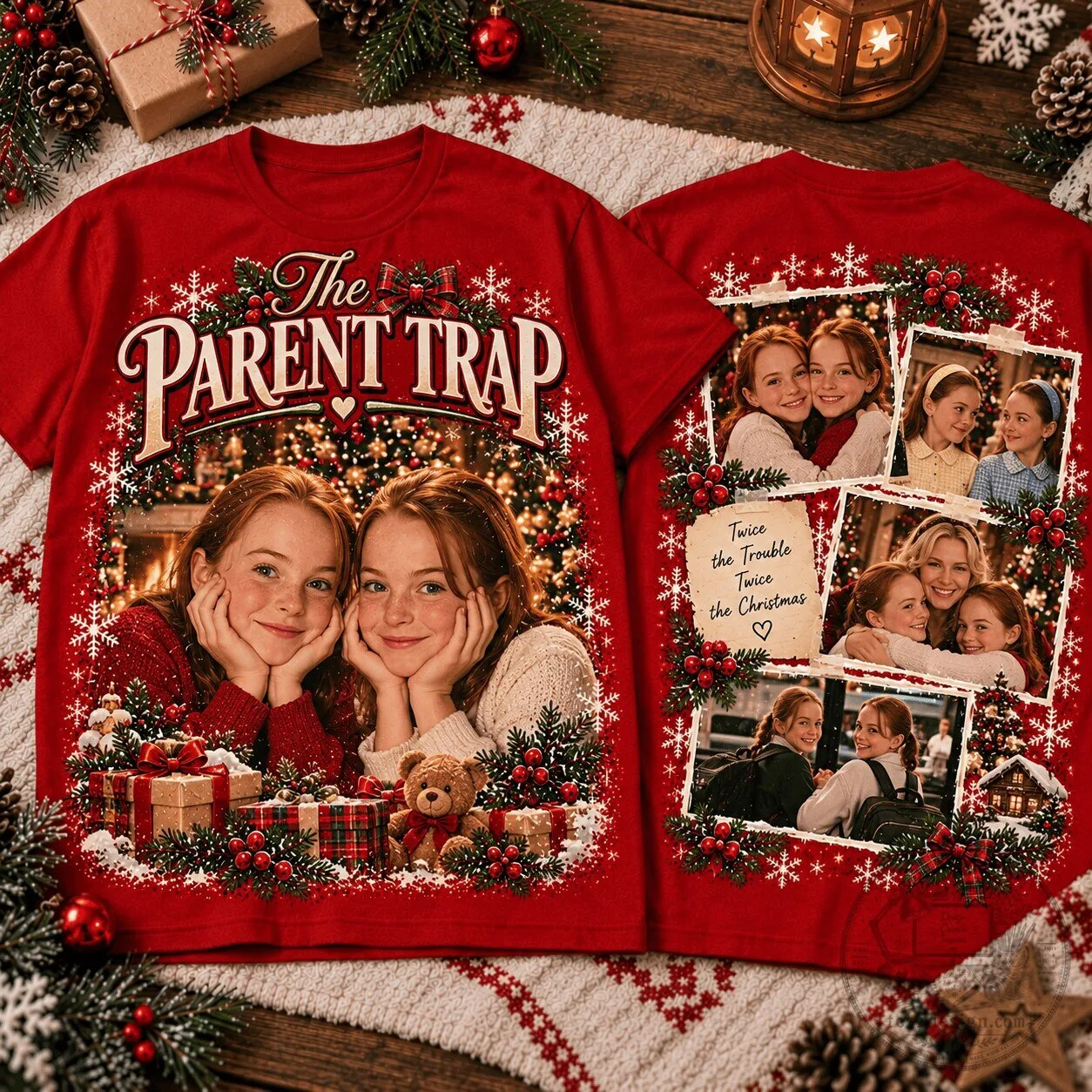 The Parent Trap Christmas Photo Collage Red Holiday T-Shirt
