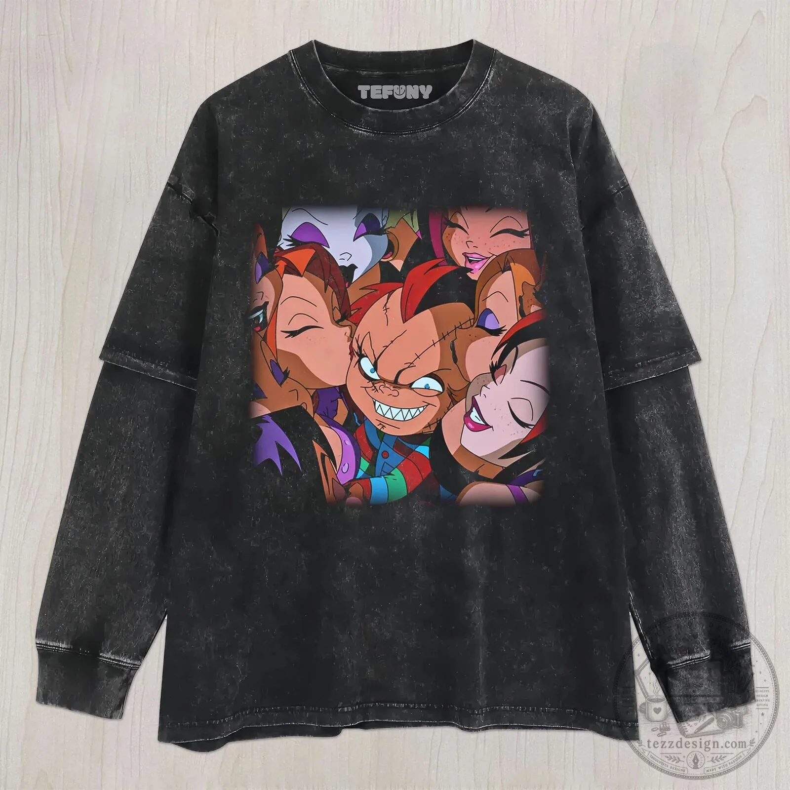 Chucky and Tiffany Valentine Kissing Cartoon Horror Movie T-Shirt 7 Chucky and Tiffany Valentine Kissing Cartoon Horror Movie T-Shirt