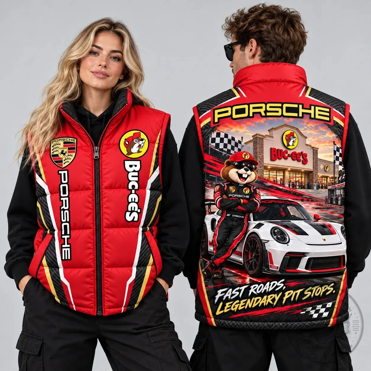 Buc-ee's Porsche Racing Red Sleeveless Puffer Vest Jacket