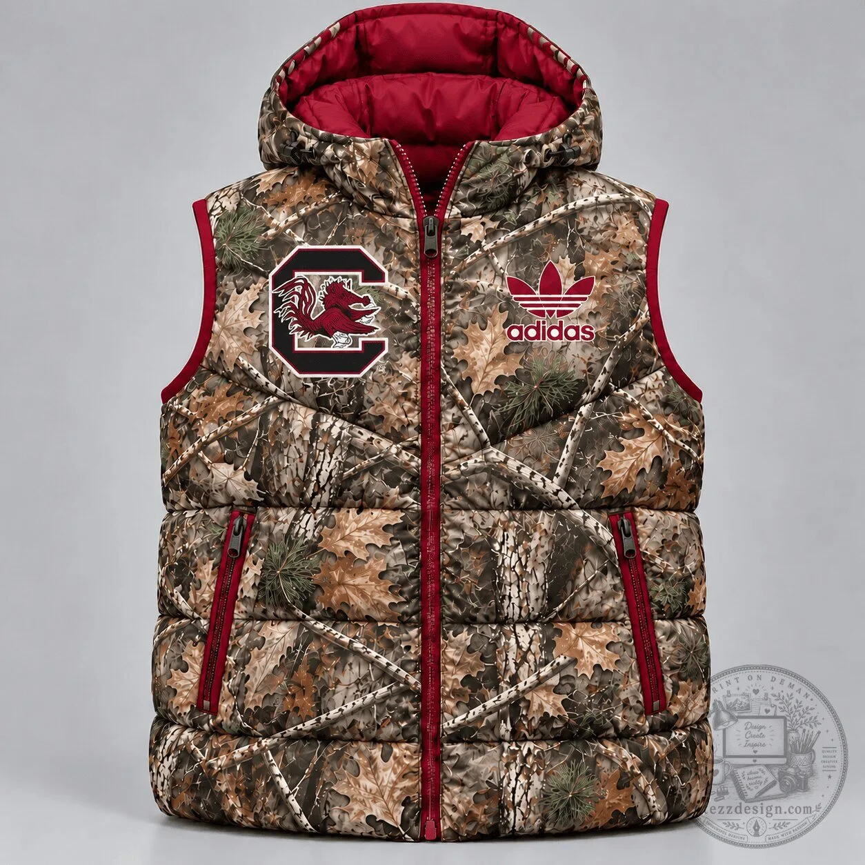 South Carolina Gamecocks NCAA Camouflage Puffer Vest with Hood