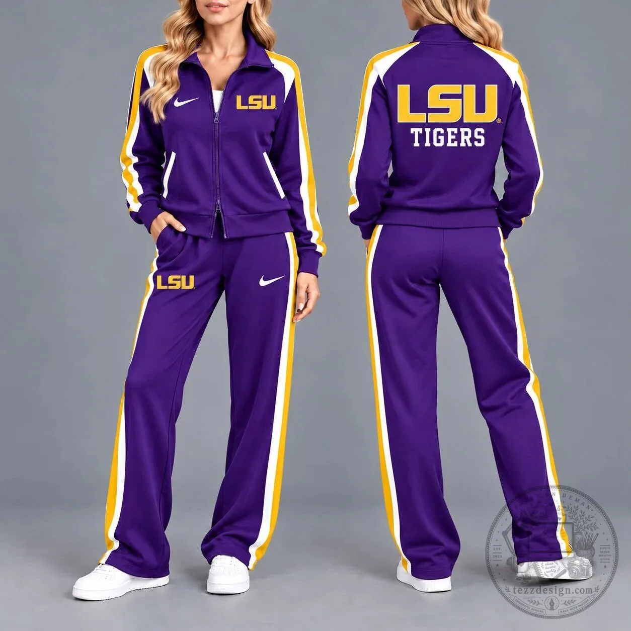 LSU Tigers Women's Purple and Gold Athletic Tracksuit Jacket and Pants Set