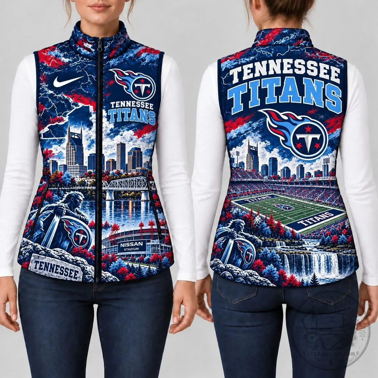 Tennessee Titans NFL Football Team Cityscape Puffer Vest for Women